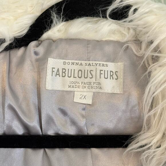Donna Salyers Fabulous Furs Coat Women 2X Silver Metallic Hooded Faux Fur Puffer - Picture 11 of 12